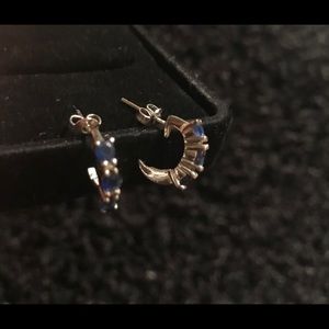 White gold, diamond and blue sapphire earrings